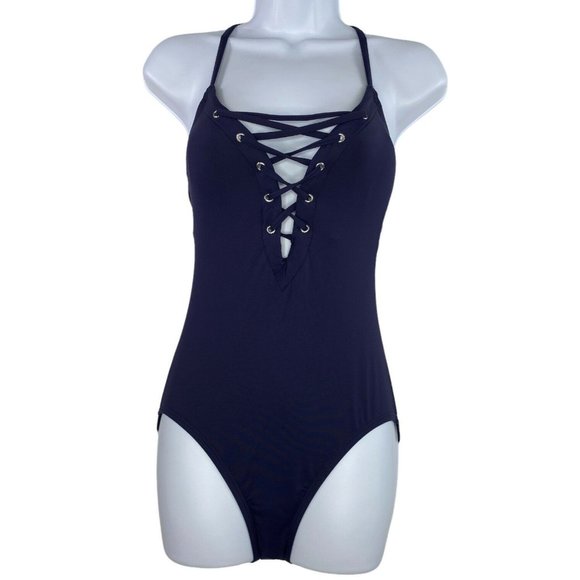 Nautica Other - NWT Nautica Women’s Lace Up Cami One Piece Swimsuit Bathing Suit Navy Blue SZ M